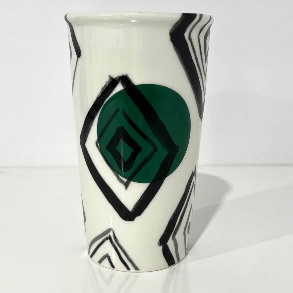 STARBUCKS | Geometric Black and Green CERAMIC TUMBLER 10 oz 6" NO LID